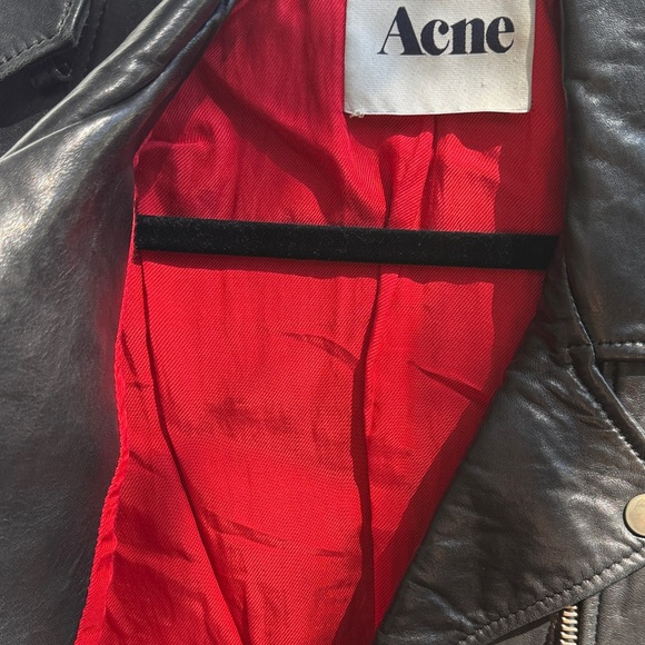 Acne Black Leather Jacket with Red Lining - Picture 5 of 5
